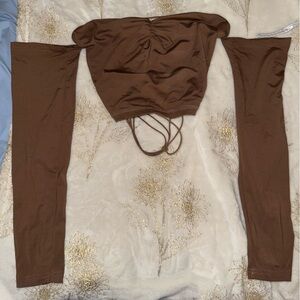 Elegant Brown Off-Shoulder Crop Top